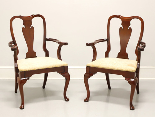 SOLD - HICKORY CHAIR Amber Mahogany Queen Anne Dining Armchairs - Pair