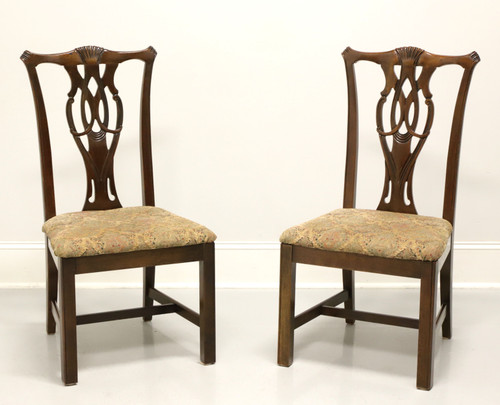 SOLD - THOMASVILLE Solid Cherry Chippendale Straight Leg Dining Side Chairs - Pair C