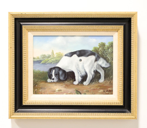 SOLD - ETHAN ALLEN Home Collection Oil on Canvas Painting - Spaniel Dog - Signed K. Rafael