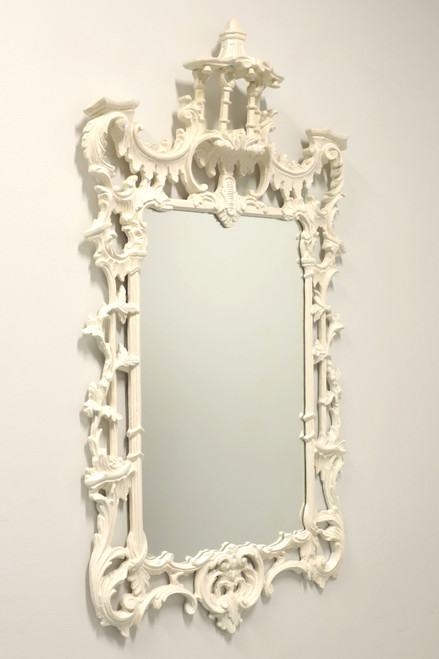 SOLD - STROUPE 1960's White Lacquered Chinese Chippendale Pagoda Wall Mirror