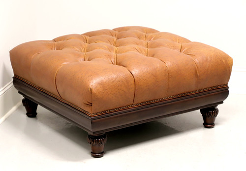 SOLD - HANCOCK & MOORE Tufted Leather Regency Large Square Ottoman