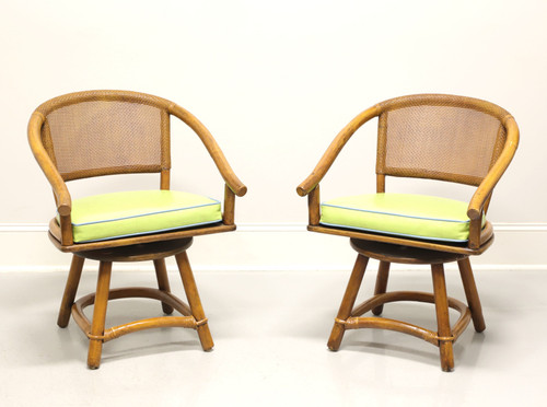 SOLD - FICKS REED Mid 20th Century Faux Bamboo Rattan Swivel Chairs - Pair C