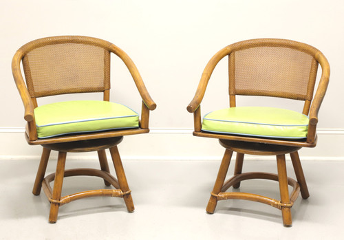 SOLD - FICKS REED Mid 20th Century Faux Bamboo Rattan Swivel Chairs - Pair B