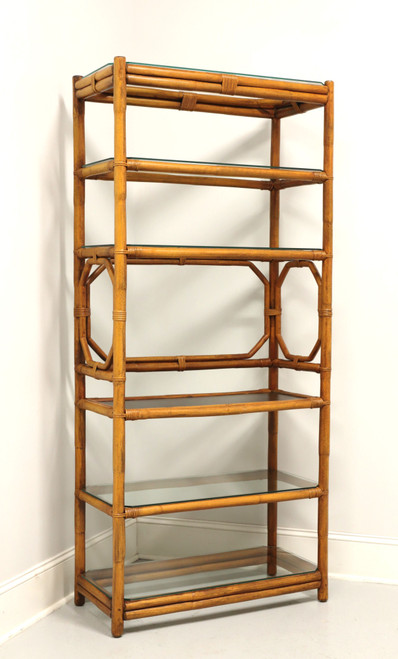 SOLD - FICKS REED Mid 20th Century Faux Bamboo Rattan Etagere Display Shelving Unit