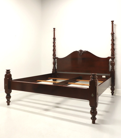 SOLD - CRAFTIQUE Solid Mahogany Traditional King Size Bed with Barley Twist Posts