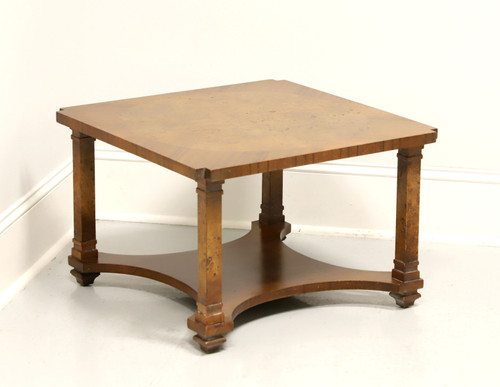 SOLD - TOMLINSON 1960's Walnut Neoclassical Square Coffee Cocktail Table with Undertier Shelf