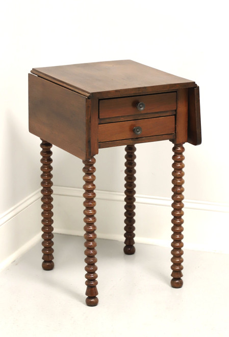 SOLD - Antique 19th Century Walnut Two-Drawer Drop-Leaf Side Table with Bobbin Legs