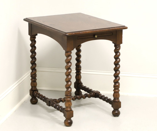 SOLD - HENREDON Dark Oak French Country Side Table with Barley Twist Legs & Stretcher