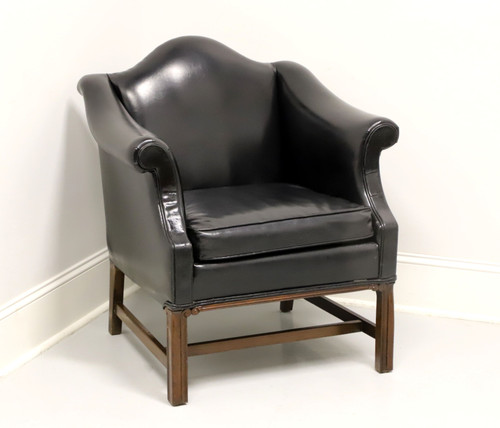 SOLD - Mid 20th Century Black Leather Chippendale Style Club Chair