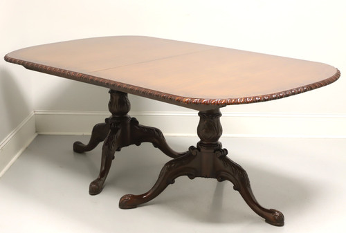 SOLD - Maitland Smith Walnut Chippendale Burl Banded Gadroon Edge Double Pedestal Dining Table