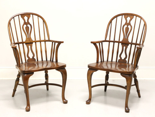 SOLD - DREXEL HERITAGE Oak Windsor Dining Armchairs - Pair