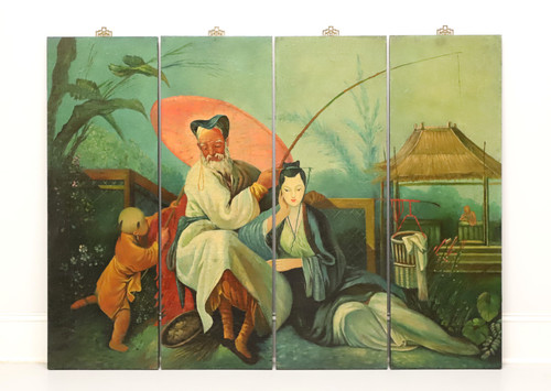 SOLD - Mid 20th Century Hand Painted Chinese Art Wall Panels - Set of 4