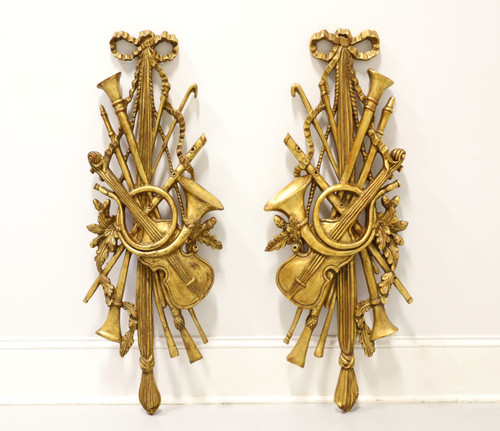SOLD - PALLADIO 1960's Carved Wood Musical Instrument Wall Sculptures - Pair
