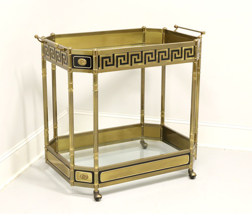 SOLD - MASTERCRAFT Brass & Glass Neoclassical Greek Key Bar Cart