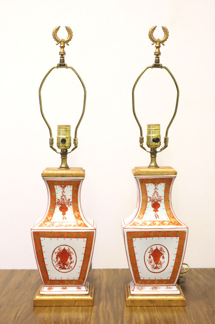 SOLD - 1960's Asian Chinoiserie Porcelain Table Lamps - Pair