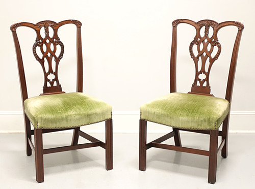 SOLD - CRAFTIQUE Mahogany Chippendale Style Straight Leg Dining Side Chairs - Pair B