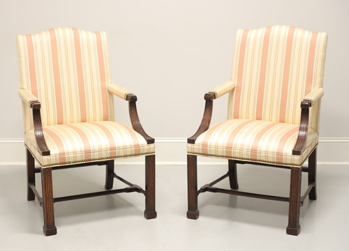SOLD - HICKORY CHAIR Wentworth Mahogany Chippendale Style Fretwork Armchairs - Pair
