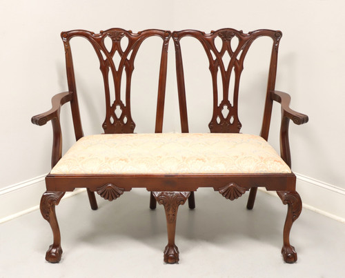 SOLD - CRAFTIQUE Mahogany Chippendale Style Settee with Ball in Claw Feet