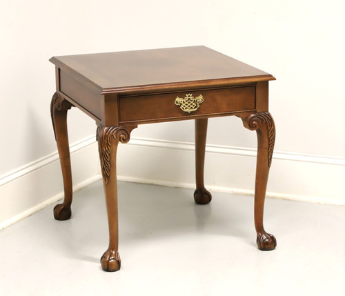 BAKER Burl Walnut Banded Chippendale Ball in Claw Side Table