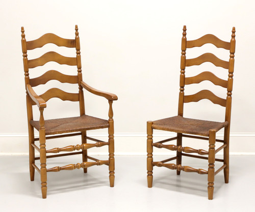 Mid 20th Century Maple Farmhouse Ladder Back Armchair and Side Chair - Pair