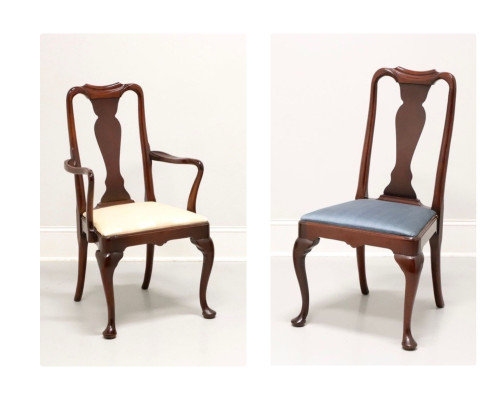 SOLD - HICKORY CHAIR Solid Mahogany Queen Anne Style Dining Chairs - Pair (One Arm, One Side)