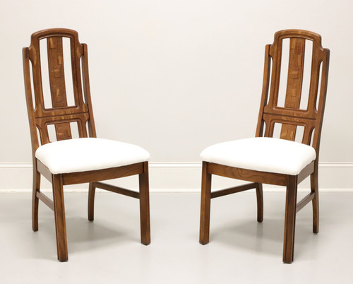 BROYHILL PREMIER Mid 20th Century Oak Brutalist Style Dining Side Chairs - Pair A