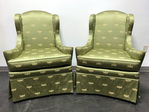 SOLD OUT - SHERRILL of Hickory Wing Chairs with Green Dragonfly Upholstery
