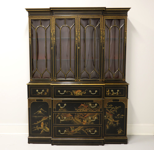 SOLD - UNION-NATIONAL Chinoiserie Hand Painted Breakfront Secretary Desk China Cabinet