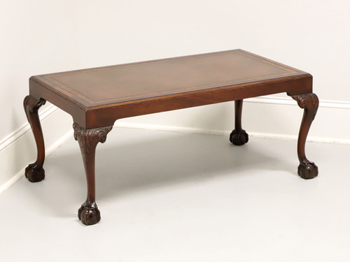SOLD - BARNARD & SIMONDS Mahogany and Leather Chippendale Ball in Claw Coffee Cocktail Table