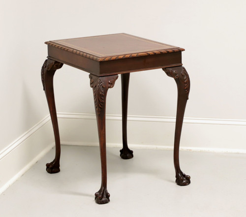 SUPERIOR TABLE Mahogany Chippendale Leather Top Ball in Claw End Side Table - B