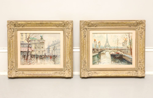 SOLD - Mid 20th Century Original Oil on Canvas Paintings of Paris - Signed R. Roberti - Pair