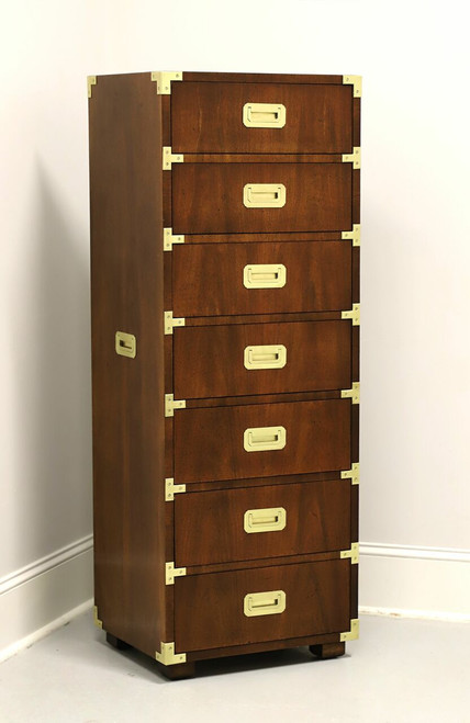 SOLD - HENREDON Mid 20th Century Walnut Campaign Style Semainier Lingerie Chest