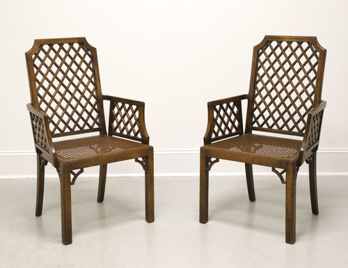 Mid 20th Century Walnut Caned Asian Influenced Armchairs - Pair