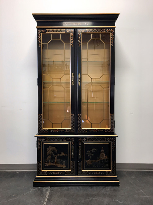 SOLD OUT - HABERSHAM Asian Chinoiserie Black Lacquer Curio China Display Cabinet