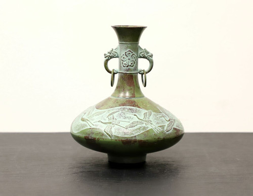 SOLD - TOYO Japanese Patinated Bronze Handled Urn Vase