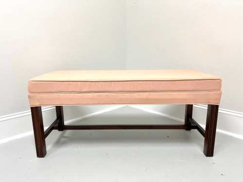 1980's Mahogany Frame Chippendale Upholstered Bench