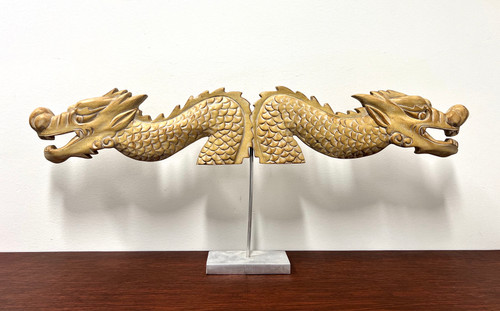 SOLD - Mid 20th Century Japanese Carved Wood Double Headed Dragon Sculpture