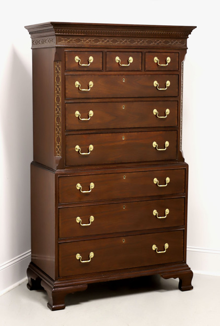 SOLD - COUNCILL CRAFTSMEN Banded Mahogany Chippendale Style Chest on Chest