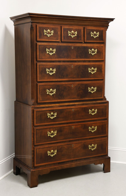 SOLD - HENREDON Aston Court Banded Mahogany Chippendale Tall Chest on Chest - B