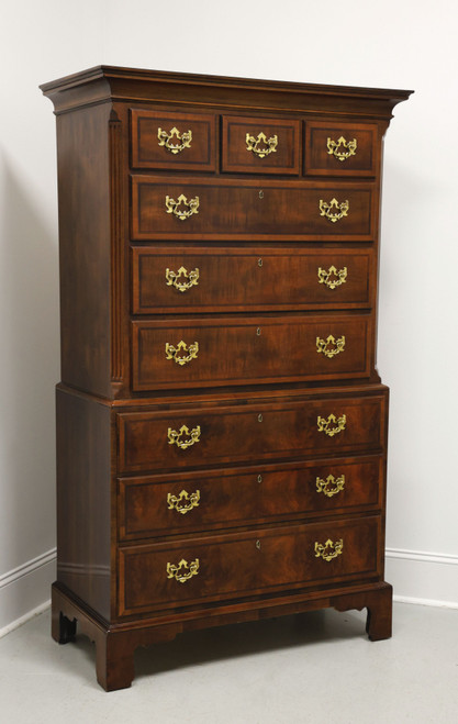 SOLD - HENREDON Aston Court Banded Mahogany Chippendale  Tall Chest on Chest - A