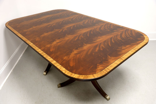 ETHAN ALLEN Newport Banded Flame Mahogany Retangular Double Pedestal Dining Table