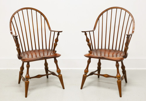D.R. DIMES Cherry Finish Windsor Continuous Arm Dining Armchairs - Pair