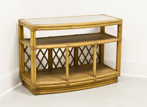 Late 20th Century Faux Bamboo, Cane & Rattan Asian Inspired Bowfront Console Table Late 20th Century Faux Bamboo, Cane & Rattan Asian Inspired Bowfront Console Table