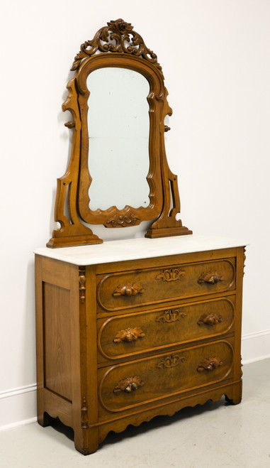 Antique Circa 1900 Walnut Victorian Three-Drawer Marble Top Chest w/ Mirror Antique Circa 1900 Walnut Victorian Three-Drawer Marble Top Chest w/ Mirror