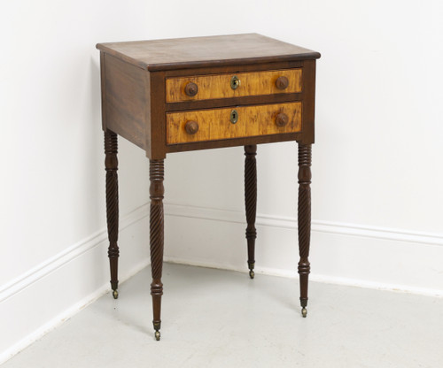 Antique 19th Century Mahogany & Satinwood Sheraton Style Two-Drawer End Side Table Antique 19th Century Mahogany & Satinwood Sheraton Style Two-Drawer End Side Table