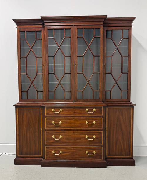 SOLD - HENKEL HARRIS 2365 29 Banded Mahogany Breakfront China Cabinet