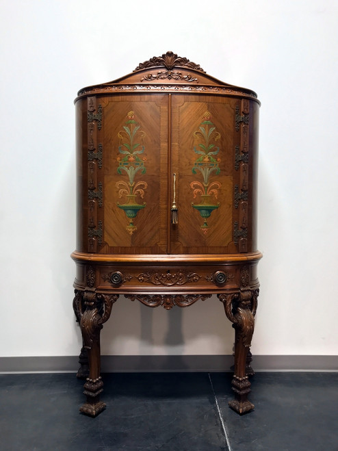 SOLD - Italian Neo-Classical Inlaid Walnut Hand Painted Amoire Bar Cabinet