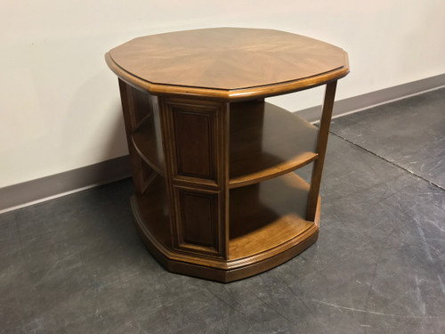 SOLD OUT - HENREDON Pecan Mid Century Octagonal Accent End Side Bookcase Table