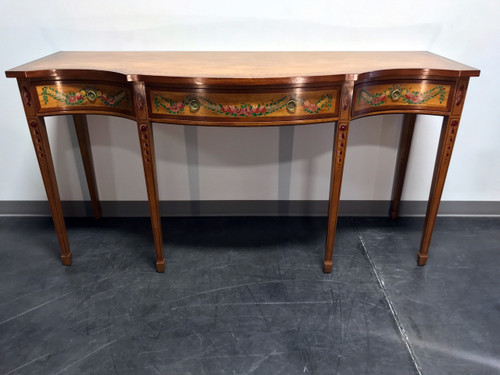 SOLD - WELLINGTON HALL Mahogany Serpentine Hand Painted Floral Sideboard