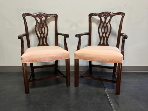 SOLD OUT - FANCHER Solid Mahogany Chippendale Straight Leg Dining Captain's Arm Chairs - Pair